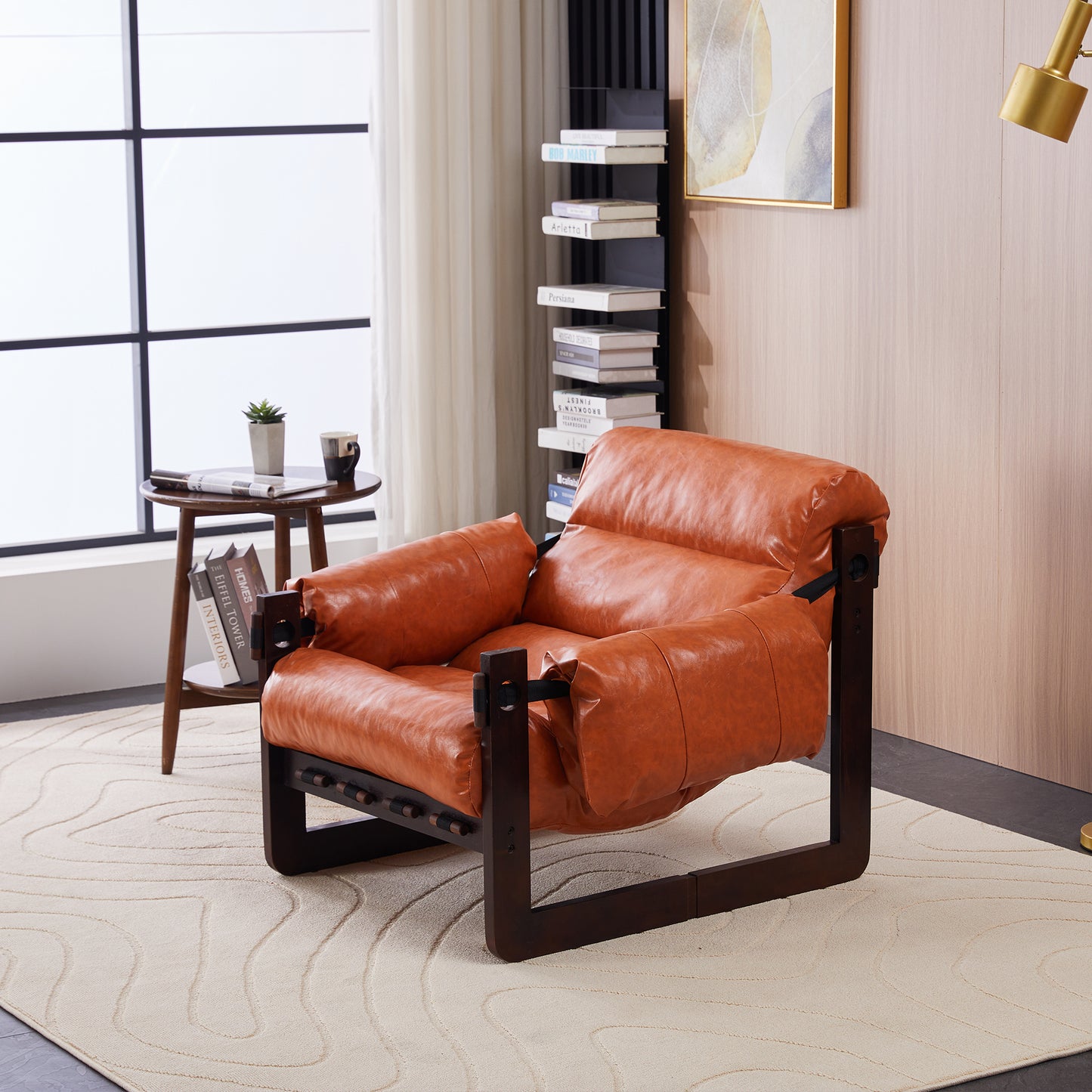 Medieval modern style lounge chair,removable armrests, vintage oil wax leather sofa chair, vintage style decorative chair, suitable for living room, study, office Orange Multi