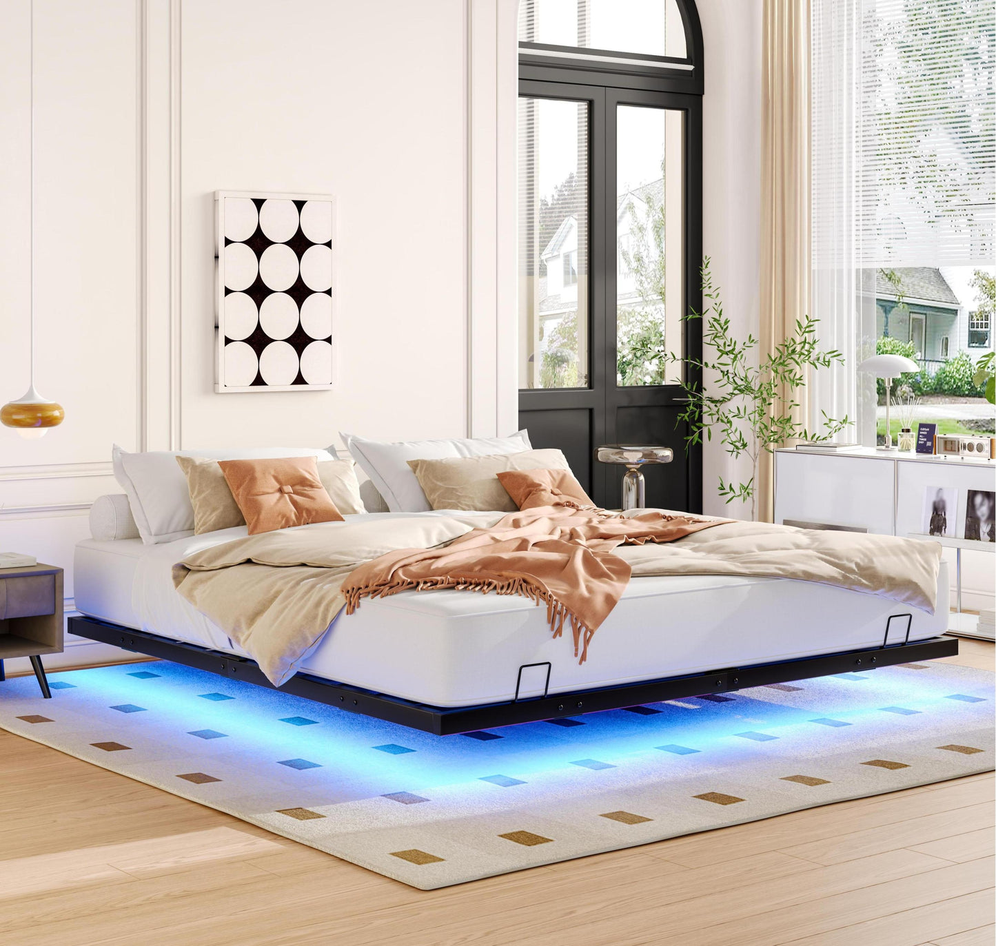 King Size Floating Bed Frames with LED Lights, Metal Platform Bed , Solid and Stable, Noise Free, No Box Spring Needed, Easy Assembly (King)