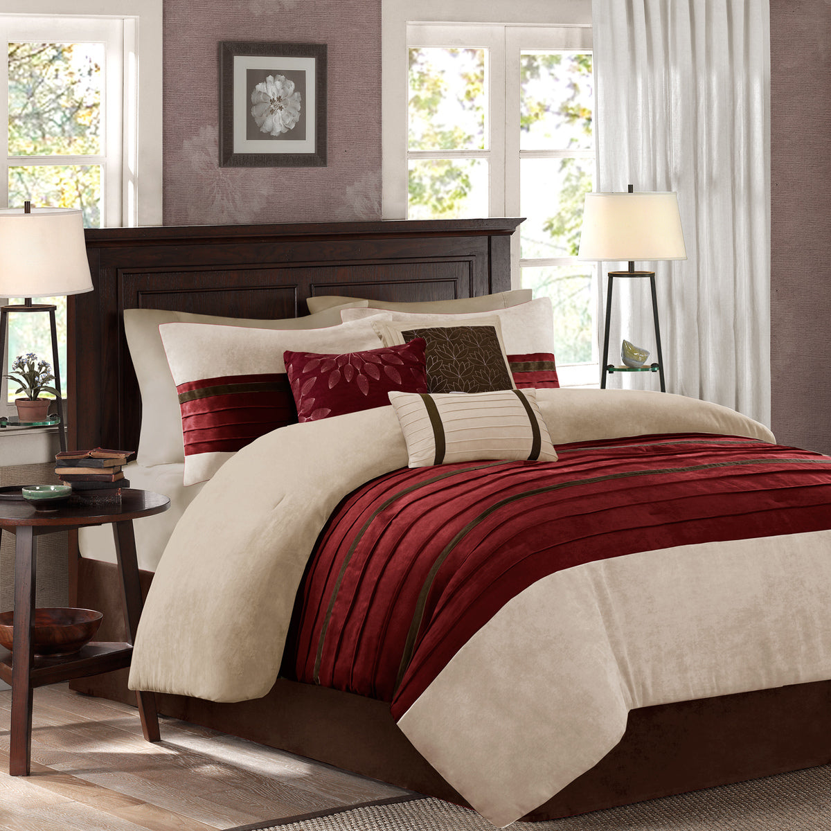 7 PC Pieced Faux Suede Comforter Set Red Queen