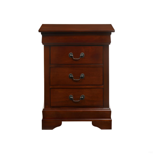 Elegant Nightstand with Three Drawers Cherry Finish Particle Board 29x21x16 Inches