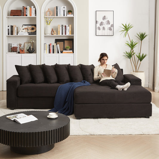 Luxe Oversized L Shaped Sofa with Chaise,Comfy Corduroy L Shaped Sectional Couches with 8 Pillows and Two Armrest storage space,Soft Fluffy Upholstered Sofa Bed for Living Room Apartment Bedroom