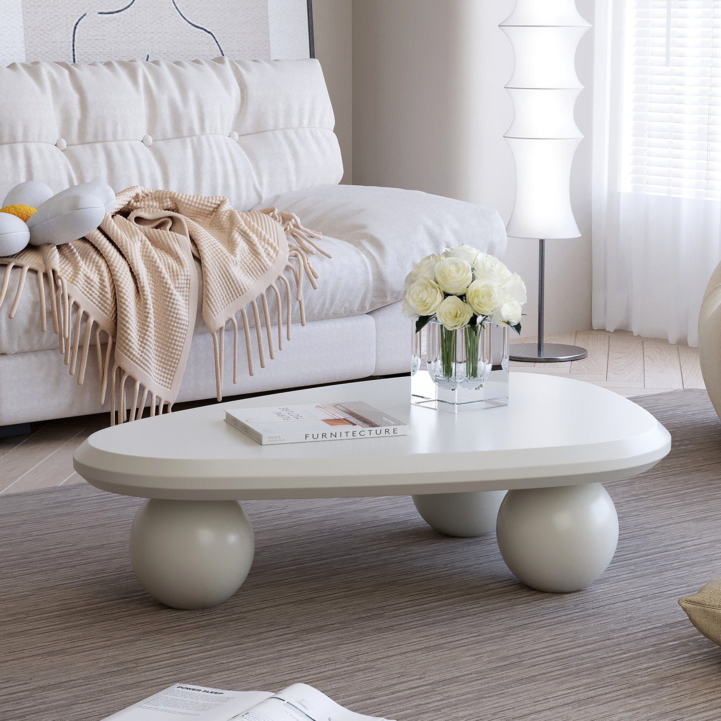 Cloud Coffee Table with 3 Ball Legs Modern Wooden Accent Center Table Unique Accent Table for Small Spaces for Living Room