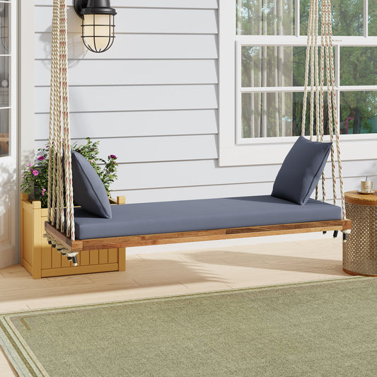 Hanging Porch Swing Bench with Cushion & Pillows,