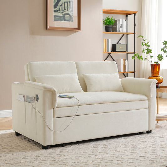 55' Velvet Two Seater Pull Out Sofa Bed