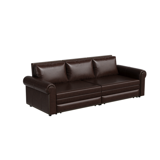 93.7 ' Pull Out Sofa Bed, 3-in-1 Faux Leather Convertible Sleeper Sofa with Nailhead Trim & Rolled Arm,Multi-Functional Sofa Bed for Living Room,Bedroom,Apartment,Office