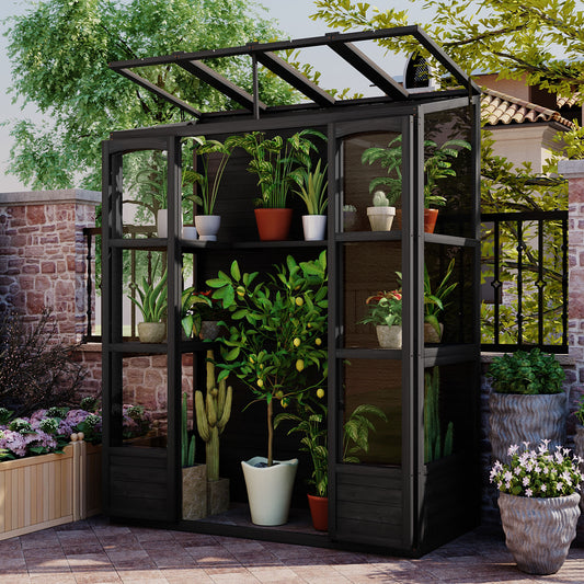 Wooden Greenhouse Cold Frame with 4 Independent Skylights