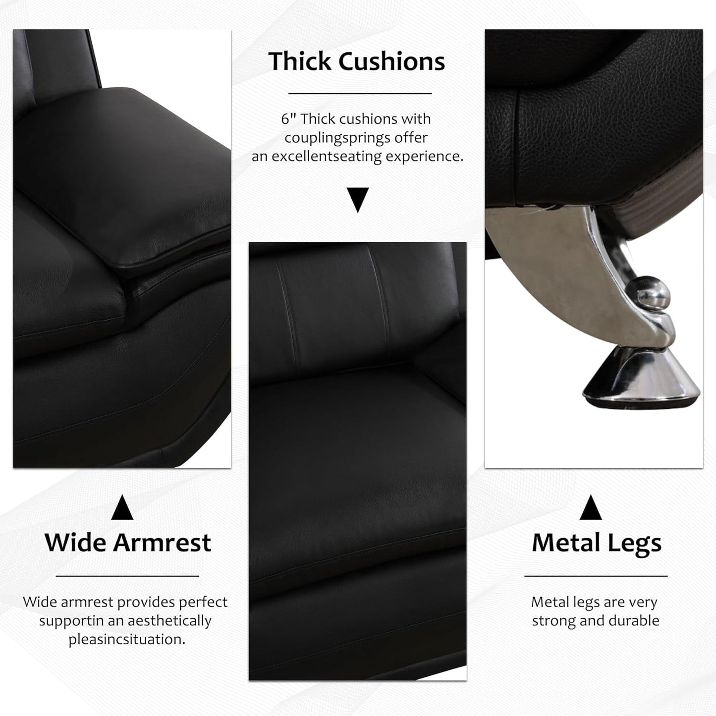 3 Piece Black Sofa Set Modern Living Room Couch Set Sofa Loveseat Chair For Home Decor