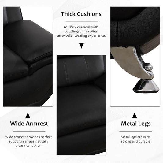 3 Piece Black Sofa Set Modern Living Room Couch Set Sofa Loveseat Chair For Home Decor