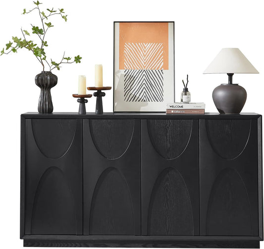4 Door Accent Cabinet with Solid Wood Carved Doors,