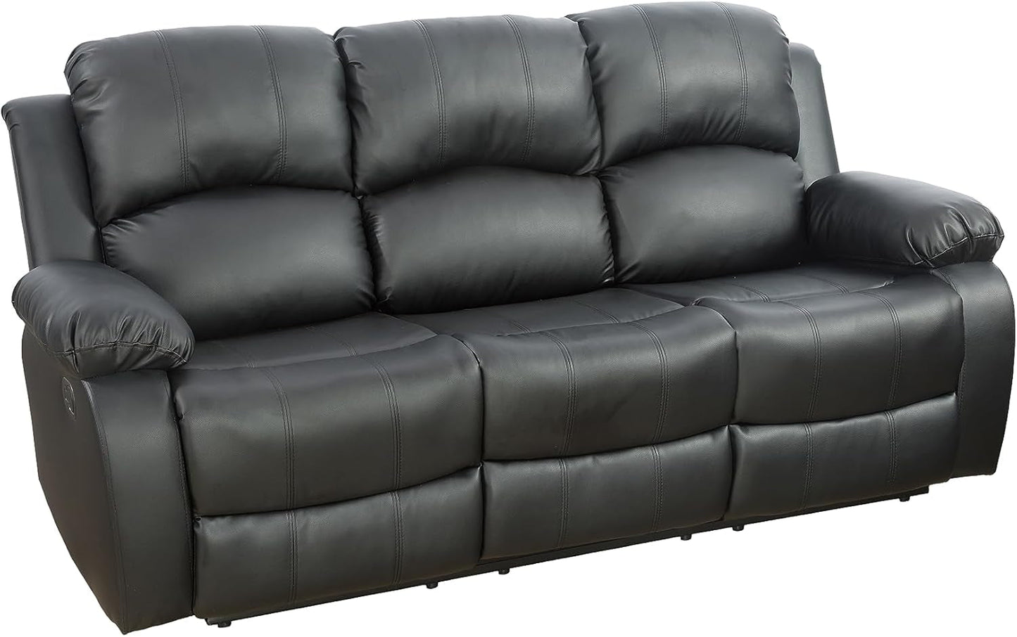 Black Vegan Leather 3 Seater Recliner Sofa Cupholders