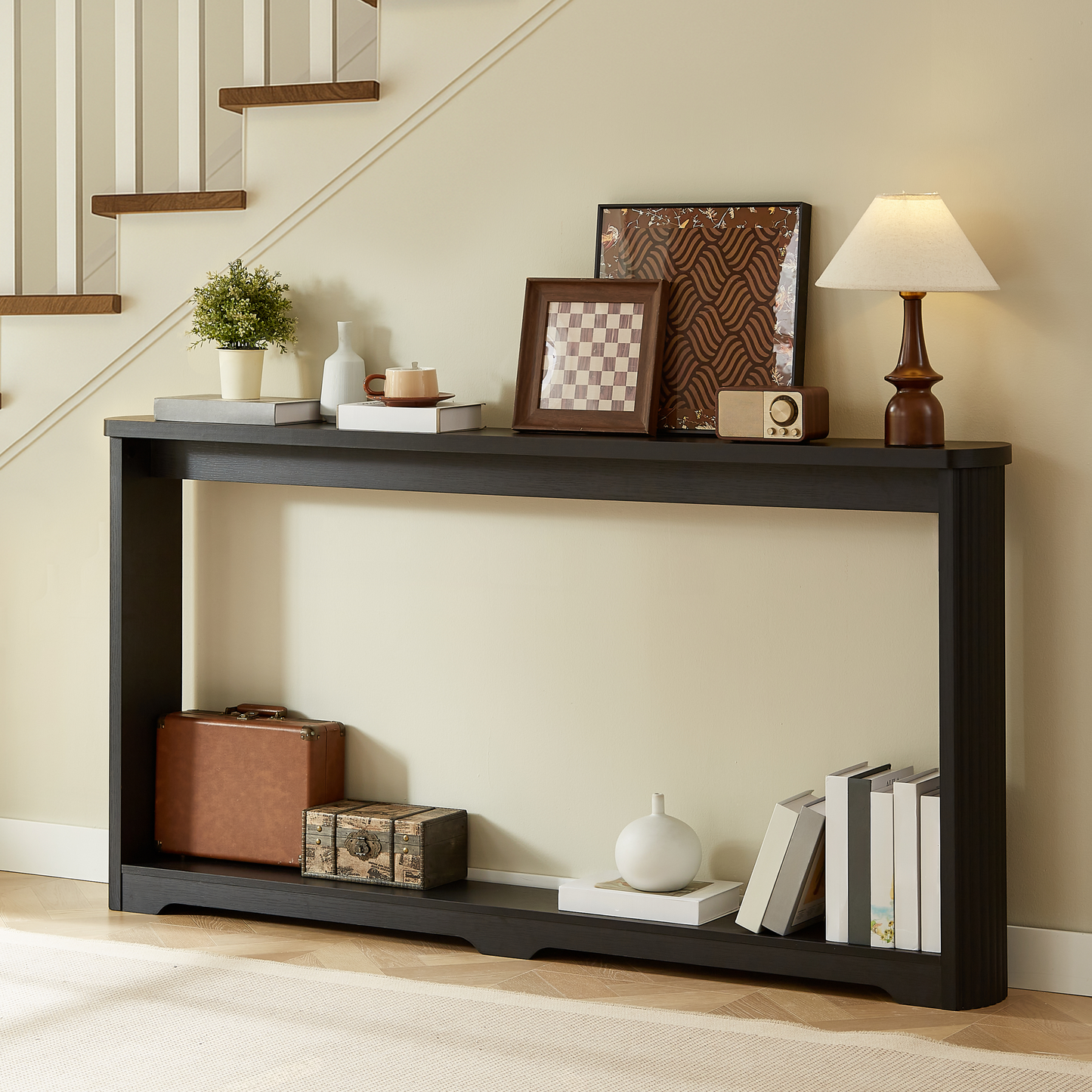 70.1'corrugated texture storage table for entranceways, narrow wooden console sofa table, can be placed behind the sofa, suitable for entranceways, corridors, and front door.Black.70.1'L*8.7'W*35.5'H