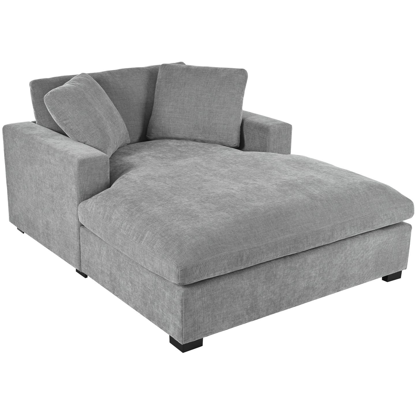 Oversized Chaise Lounge Chair with Solid Wood Legs and Soft Upholstery, Gray