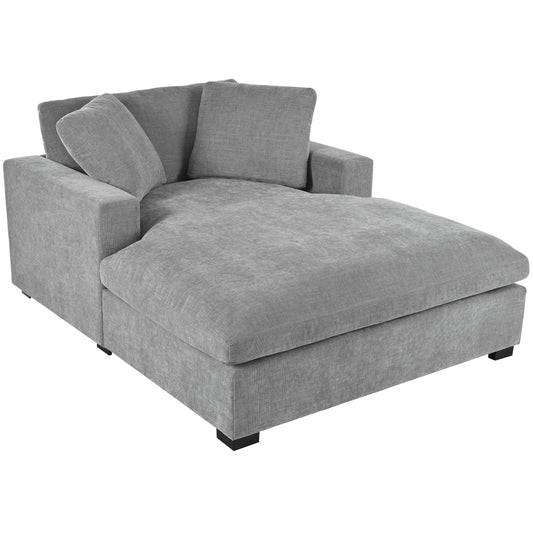Oversized Chaise Lounge Chair with Solid Wood Legs and Soft Upholstery, Gray