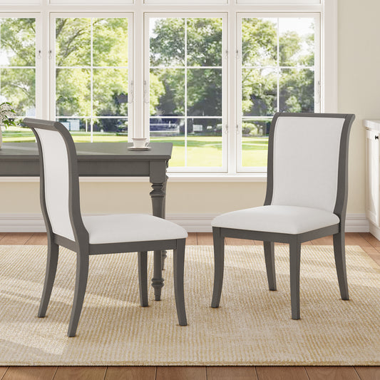 Oak Gray Finish Upholstered Dining Chairs Set of 2 - Traditional Elegant Fabric Side Chairs with Curved Lines, Solid Hardwood Frame
