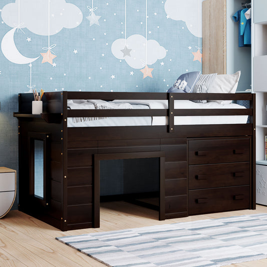 Twin Size Loft Bed with Cabinet and Shelf - Espresso (OLD SKU:LP001501AAP)