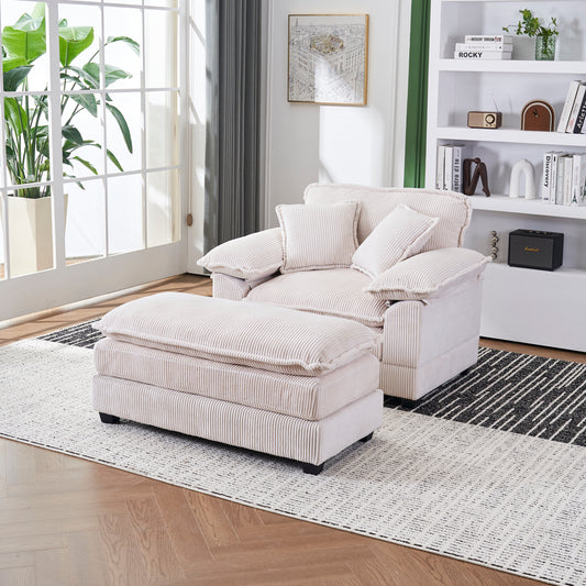 56.3 Inch Corduroy single sofa With  2 toss pillows and a ottoman ,Comfy Sofa- Deep Seat Couch for Living Room