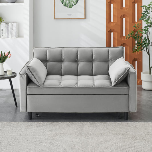 55-inch Gray velvet sofa bed, elegant and convenient, with storage pockets, cleverly interpreting the three-in-one conversion