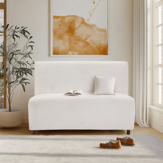 49' Beige boucle cover Fabric Loveseat - 25D High-Density Sponge Cushion, Light Brown Legs , Modern Sofa for Living Room