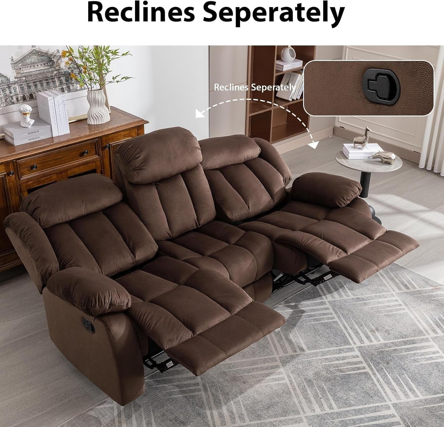 Manual Reclining Sofa Set With 3 Seat Sofa And Recliner