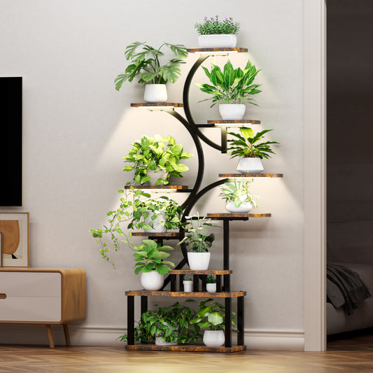 68.5' Tall 10-Tier Plant Stand with 5 Grow Lights, S-Shaped Corner Plant Rack for Indoor Plants, Perfect for Living Room, Garden & Patio