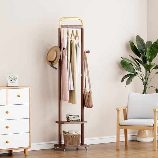 Coat Racks solid wood hanger 15.7* 11.8*71in Solid environmental protection easy to assemble beautiful can be placed in the bedroom/entrance/living room (Walnut)