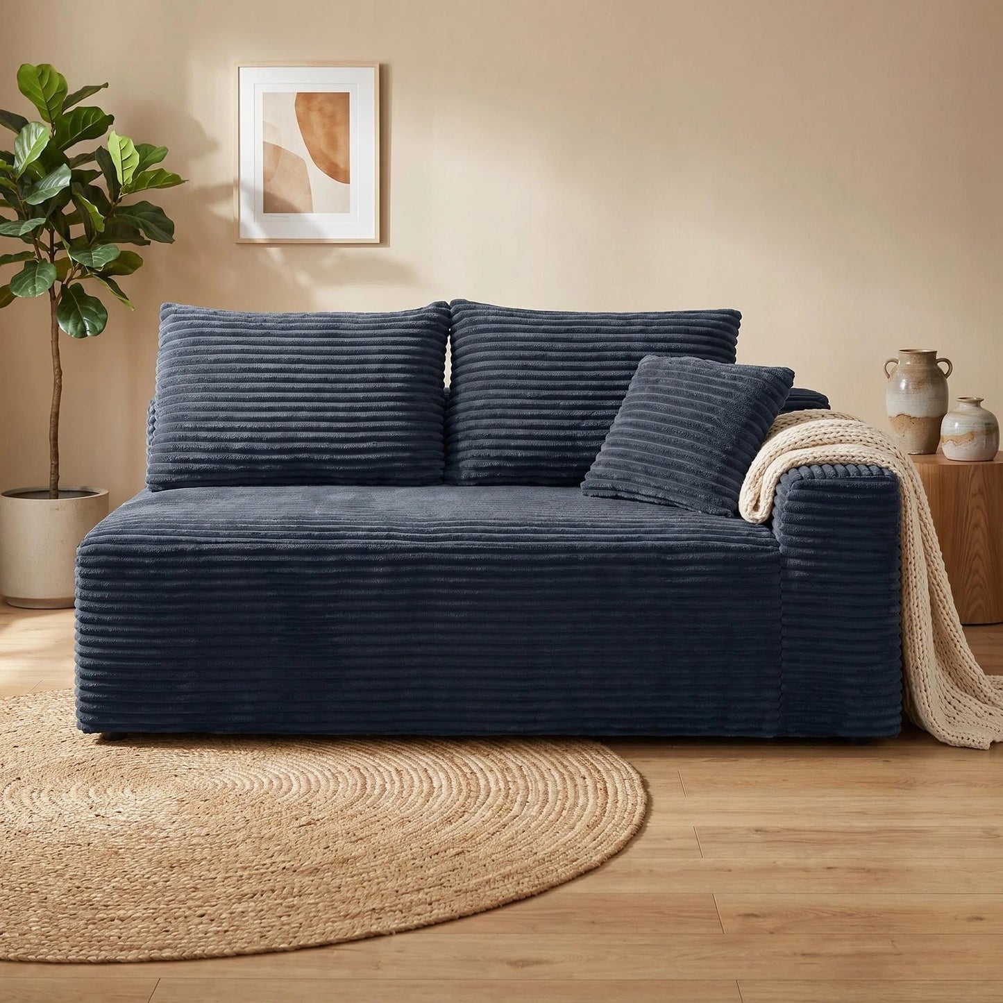 Gray Corduroy Modular Compression Sofa, Legless Floor-Hugging Armless Accent Chair for Living Room Bedroom