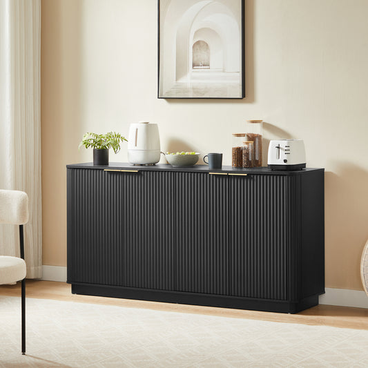63' Vertical Stripe Buffet Cabinet Sideboard with stoarge, Curved wave Design, TV Stand, for Bedroom, Living Room, Hallway, Black,63''W x 15.75''D x 31.5''H.