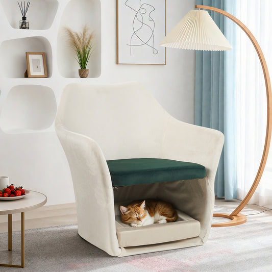 Furniture Style 2 in 1 Pet Friendly Mid Century Modern Accent Chair Soft Fabric Upholstered Leisure Armchair for Living Room Bedroom Home and Office, White