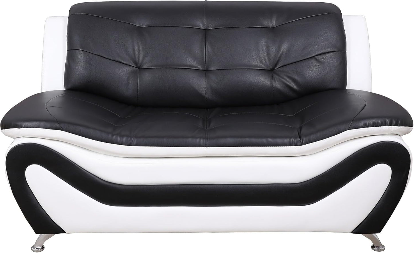 3 Piece Aldo Modern Faux Leather Sofa Set Black And White With Sofa Loveseat And Chair