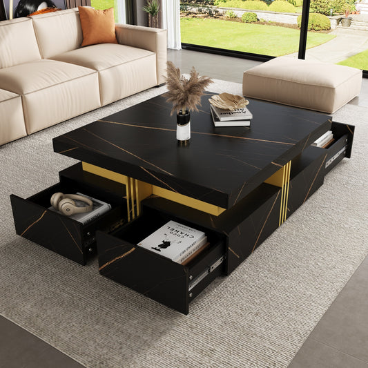 Modern Black Square Storage Coffee Table With 4 Drawers