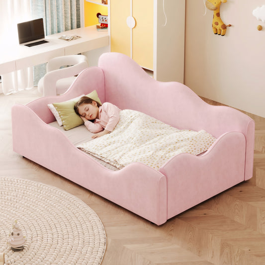Upholstered Toddler Bedwith Safety Guardrails,Kids Bed for Girl and Boys,Compatible with standard US toddler mattresses ,for 1-6 Years Old,Cloud-Shaped Kids Daybed,Pink