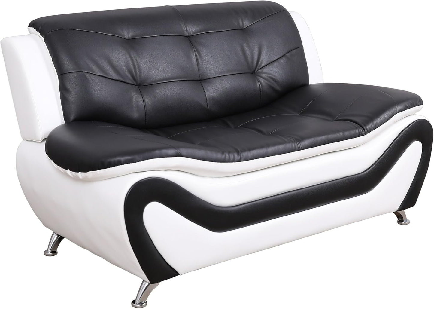3 Piece Aldo Modern Faux Leather Sofa Set Black And White With Sofa Loveseat And Chair