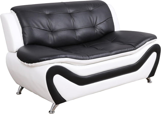 3 Piece Aldo Modern Faux Leather Sofa Set Black And White With Sofa Loveseat And Chair