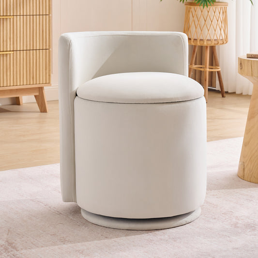 075-Velvet Fabric Swivel Accent Chair, Comfy Barrel Vanity Chair With Curved Backrest, Upholstered Storage Chair For Primary Living Room, Beige