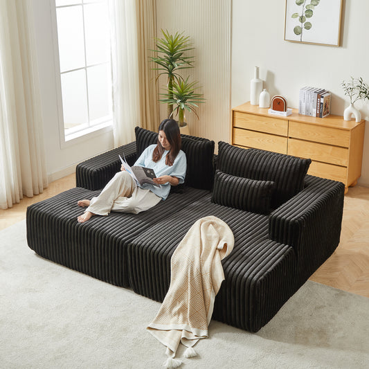 87' Oversized Sectional Lounge Chaise ,No Assembly Required,Cloud Plush Loveseat with Reclining Sofa Bed,Fluffy Modern Sleeper Chair for Indoor Living Room Bedroom