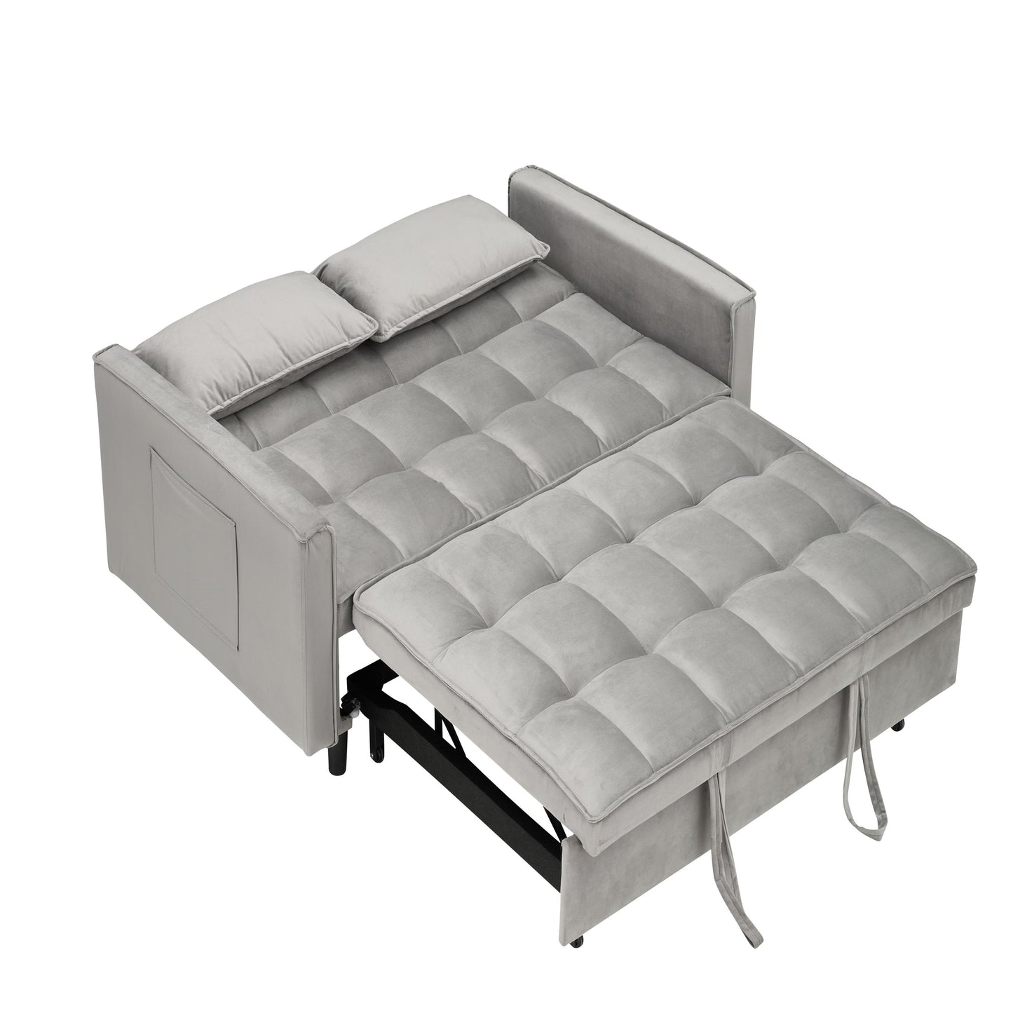Modern Velvet Loveseat Futon Sofa Couch Pullout Bed, Small Reclining Lounge with Toss Pillows, 3-in-1 Convertible Sleeper in Gray-Black-Pink-Gray, Velvet Fabric, 55 x 33 x 32.28 Inches