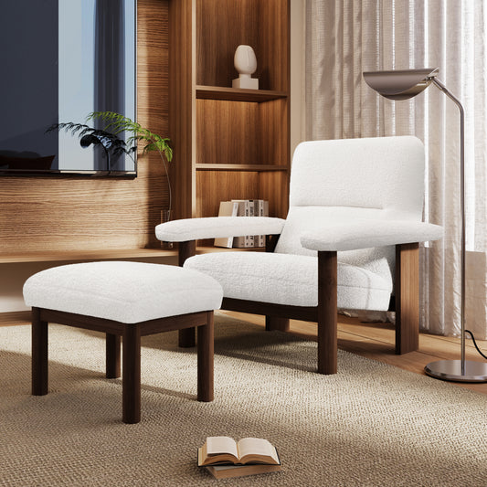 U-Can Modern Accent Chair with Ottoman, Mid Century Lounge Chair with footrest, Comfy Fabric Armchair Upholstered Set with Solid Wood Frame for Living Room