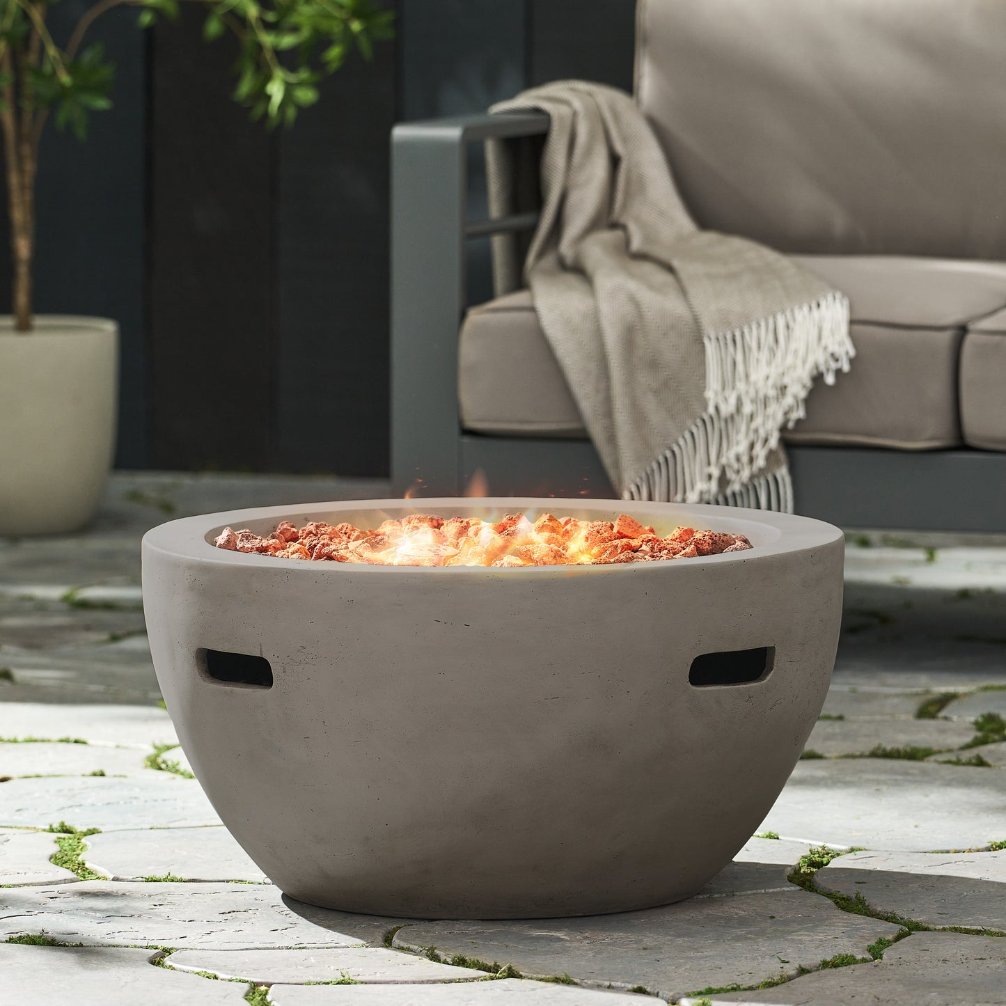 27' Bowl Shaped MGO 40,000 BTU Propane Fire Pit, Light Grey (Tank Cover not Included)