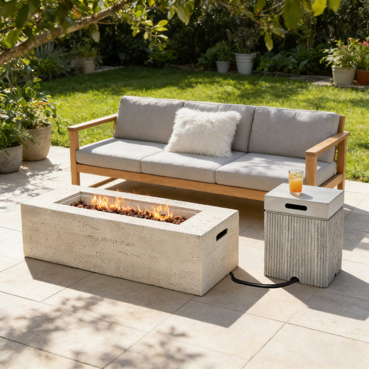 U_STYLE 2-Piece Fire Pit Set: 41.9' Propane Fire Pit (40,000 BTU) with Burner & Lava Rocks and  15.75' MGO Tank Cover Table for 20 lb Tank, Waterproof Cover, for Patio & Backyard