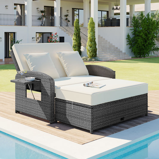 2-Person Reclining Daybed with Adjustable Back and Cushions,