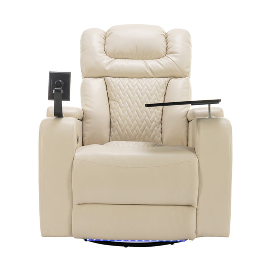 Home Theater Recliner with 270 Degree Swivel, PU Leather, Power Recliner with Tray Table