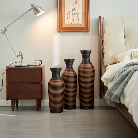 3 Brown Decorative Floor Vases, Classic and Neat