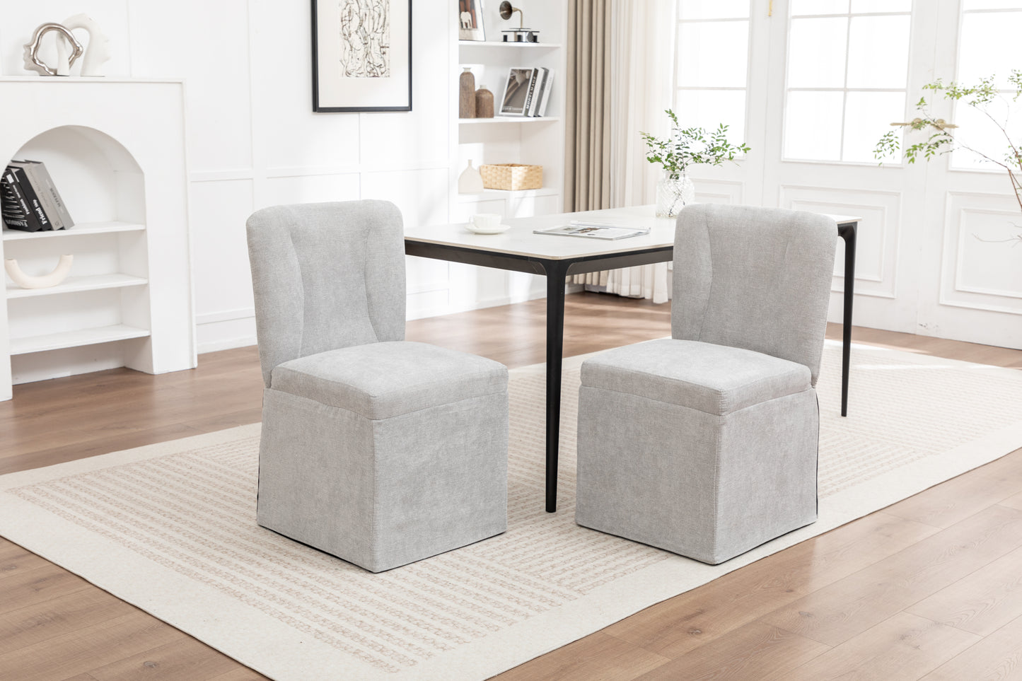 Linen Dining Chairs, Modern Fabric Side Chairs for Dining Room and Kitchen, with Padded Seat and Backrest, Upholstered Armless Chairs for Living Room, Set of 2 (Gray)